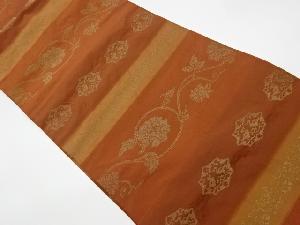 リサイクル　横段に牡丹・花唐草・花鳥模様織出し名古屋帯